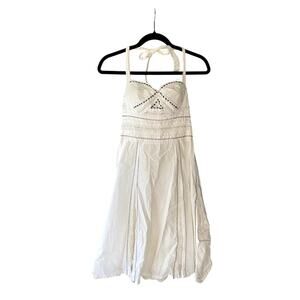 Vintage Y2K Arden B. Embroidered White Cotton Halter Midi Dress Small‎ Feminine